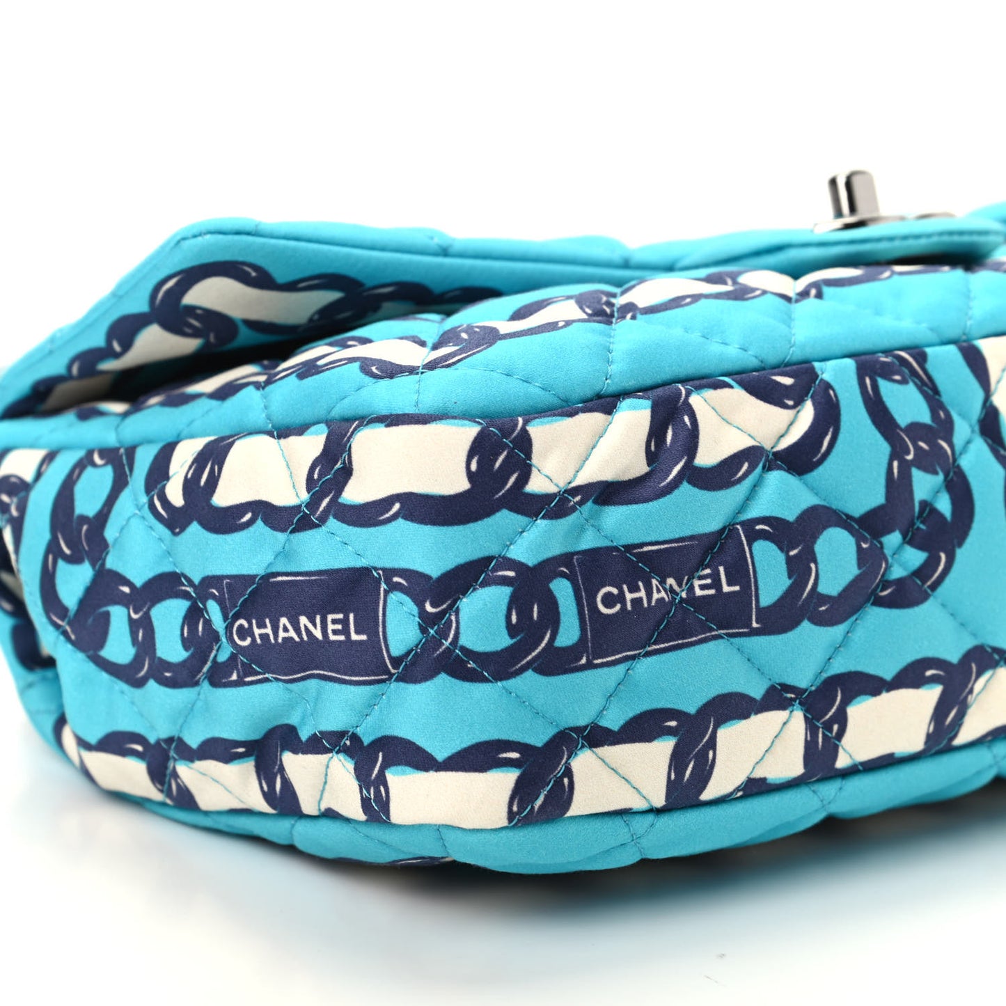 Silk Chain Printed Medium Single Flap Blue