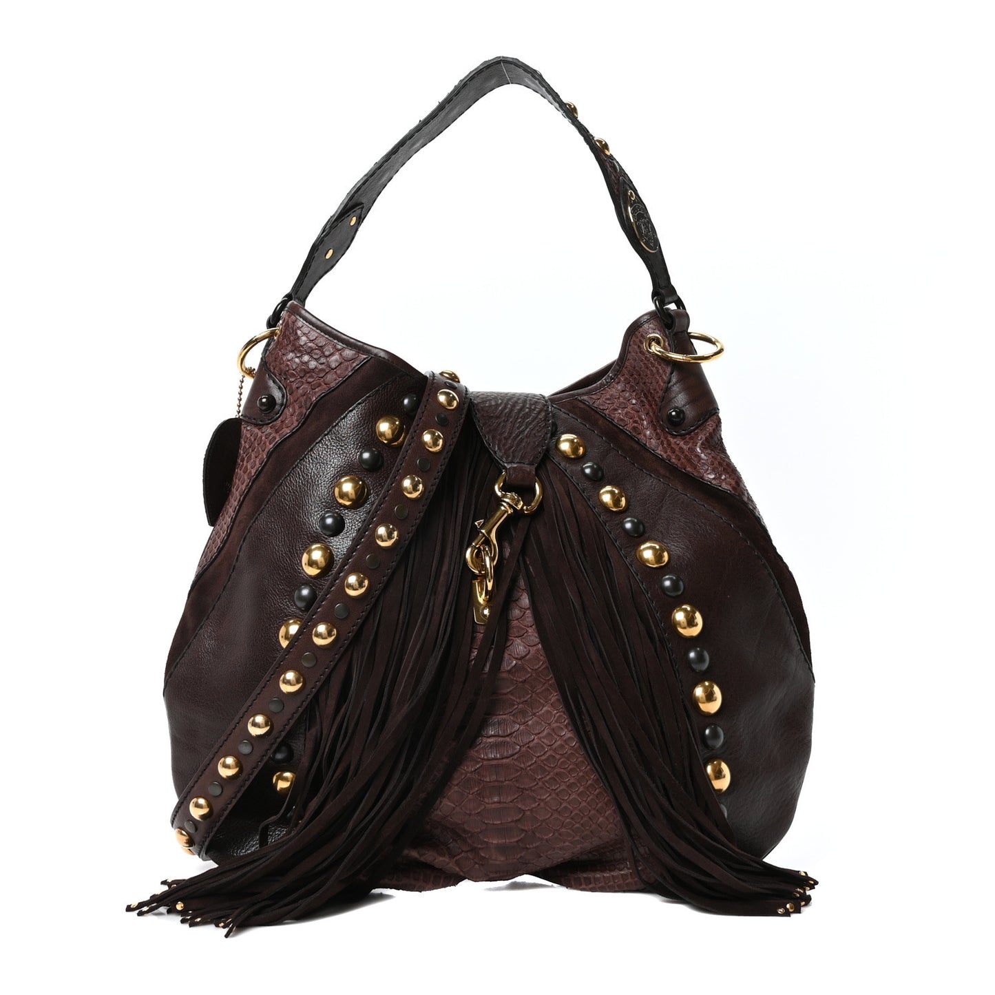 Suede Snakeskin Fringe Babouska Hobo Brown