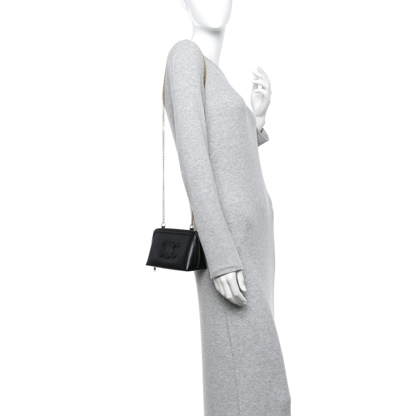Smooth Calfskin Cuir Triomphe Clutch on Chain Black