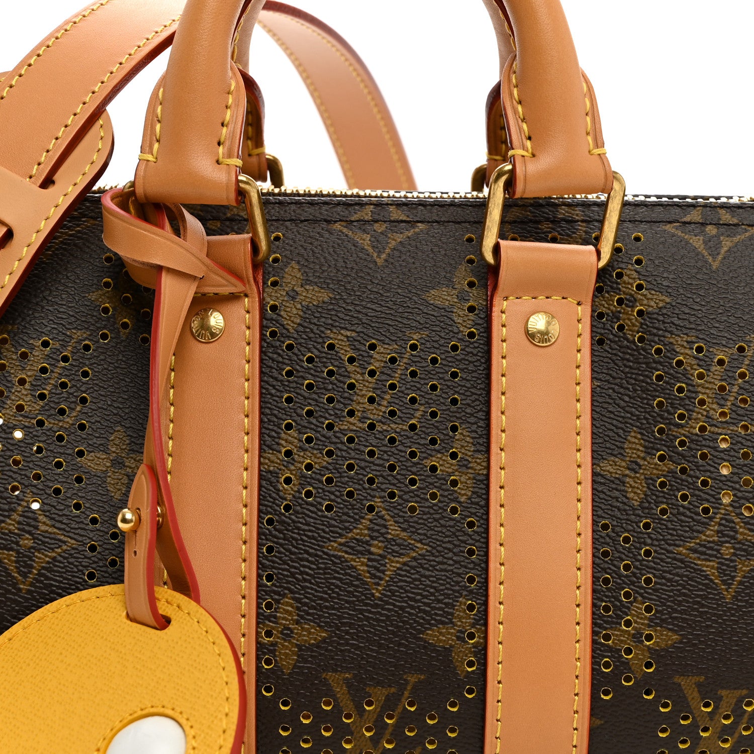 Louis Vuitton Grid Perforated Monogram Heritage Keepall Bandouliere 25 Yellow 6 of 8