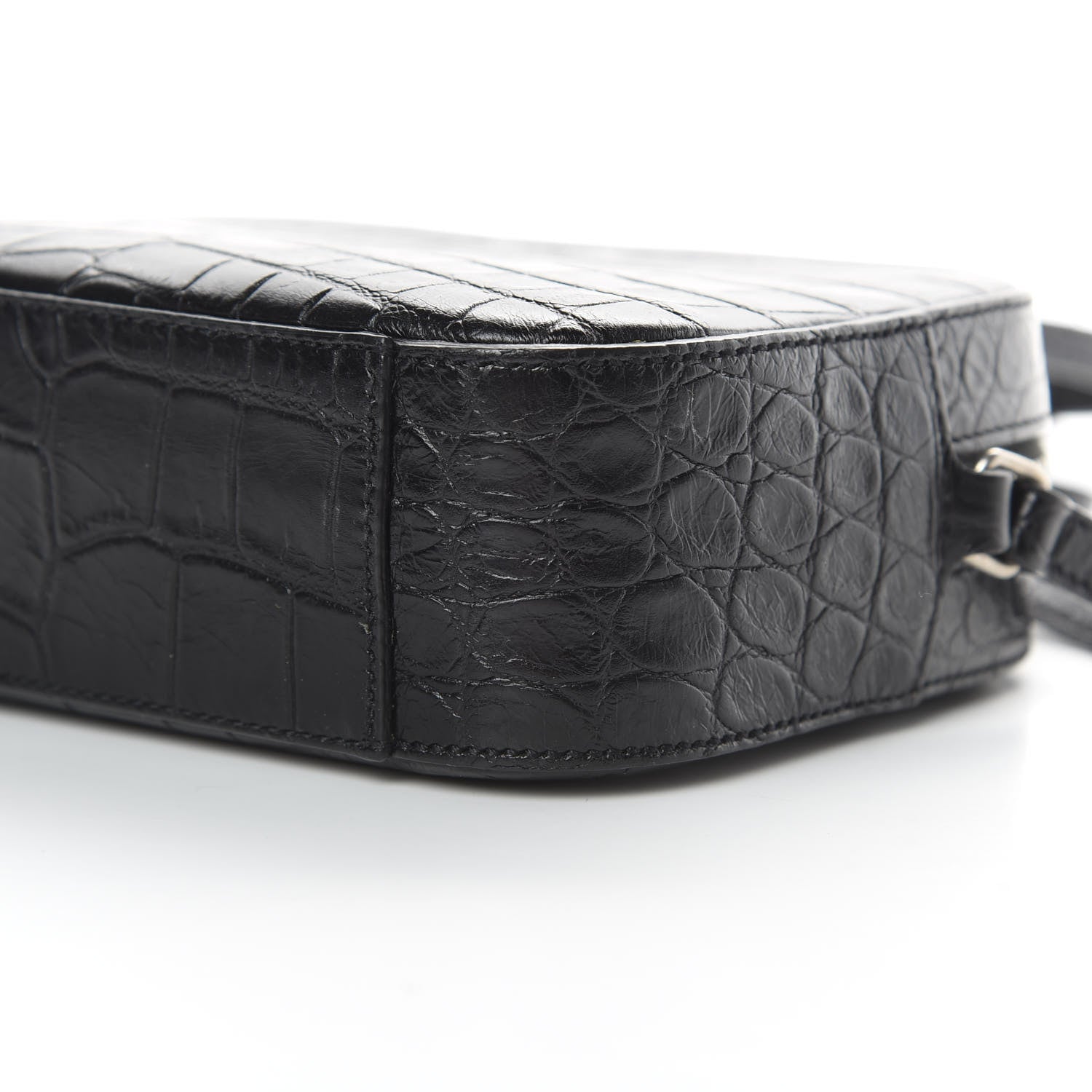 Saint Laurent Calfskin Crocodile Embossed Small Classic Monogram Camera Bag Black 10 of 12