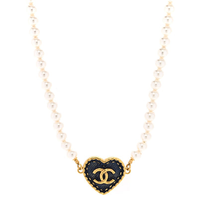 Chanel Metal Denim CC Heart Choker Gold Blue Pearly White 1 of 5