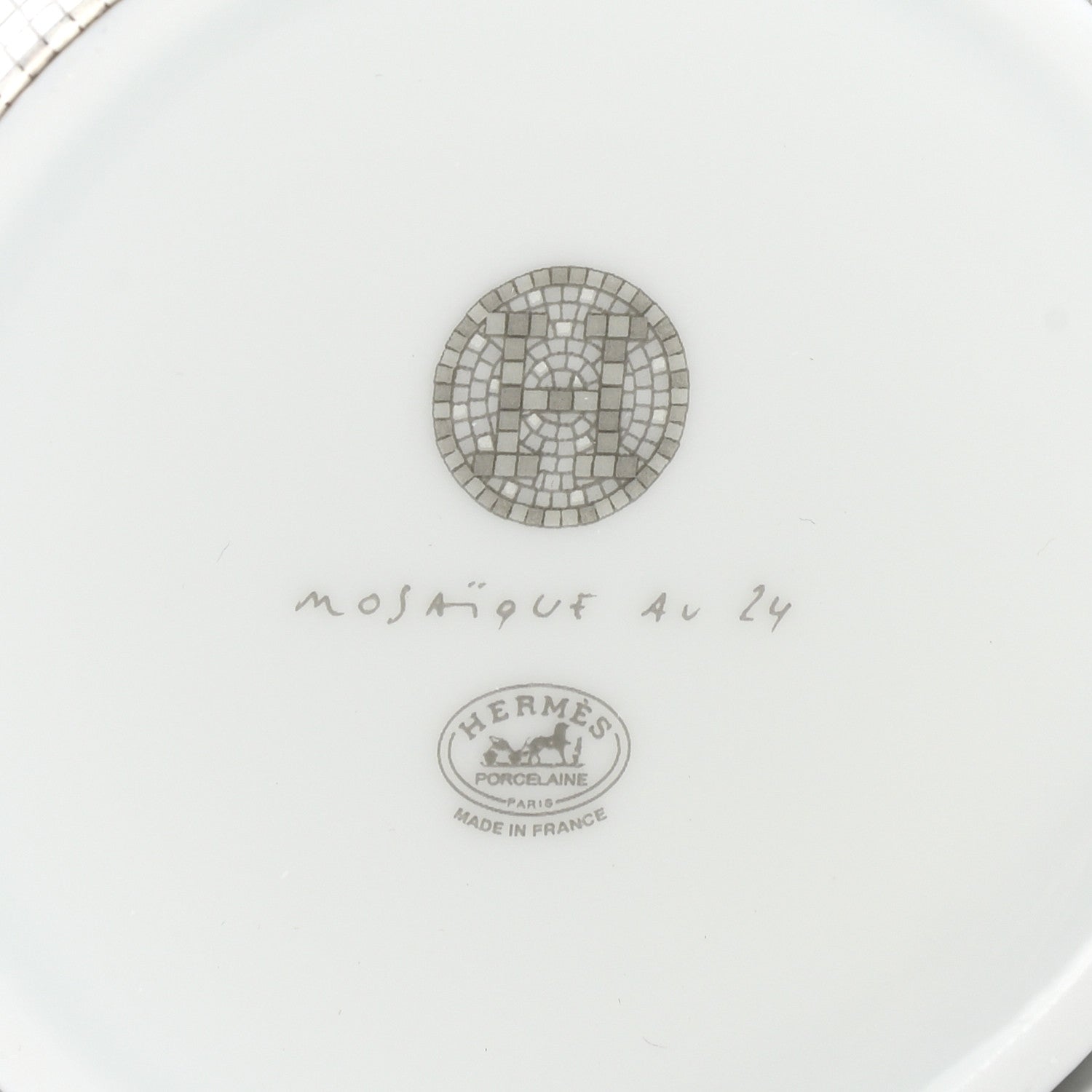 Hermes Porcelain Mosaique Au 24 Platine Tea Cup And Saucer Set Of 2 Platinum 8 of 12