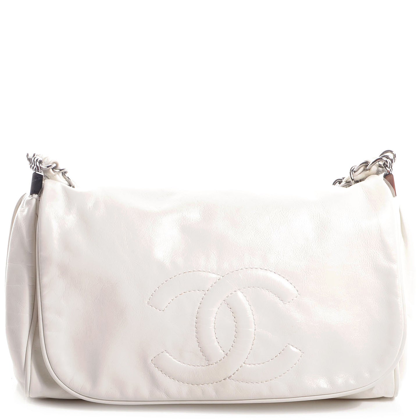 Lambskin Rock and Chain Small Flap White