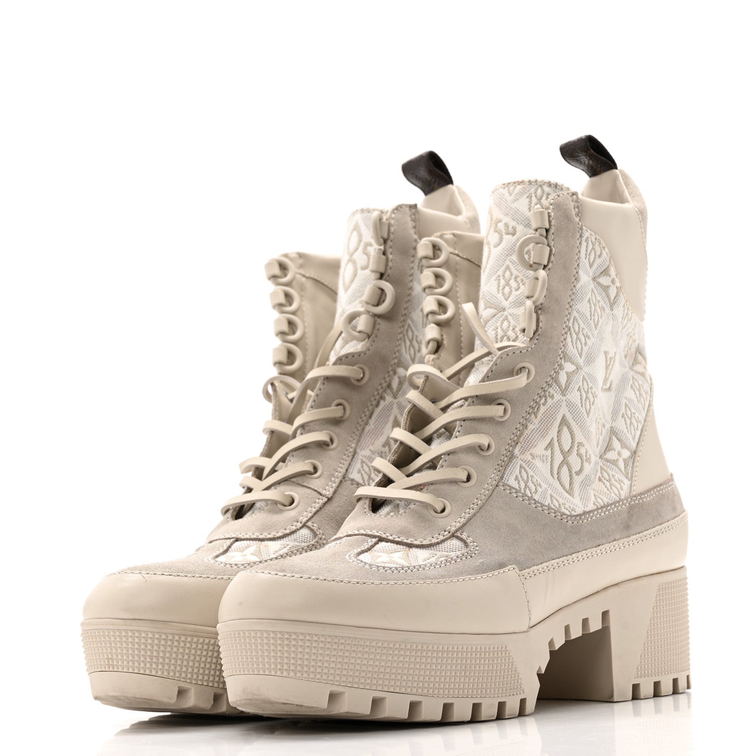 Louis Vuitton Suede Calfskin Jacquard Since 1854 Laureate Platform Desert Boots 37.5 Beige 4 of 15