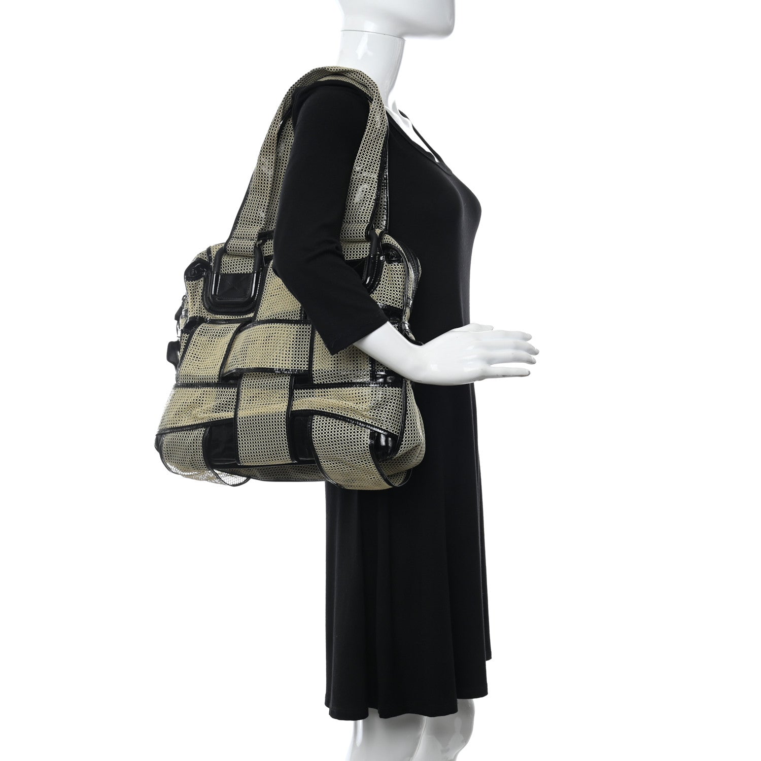 Fendi Patent Mesh Crossword Grande Bag Black 2 of 9