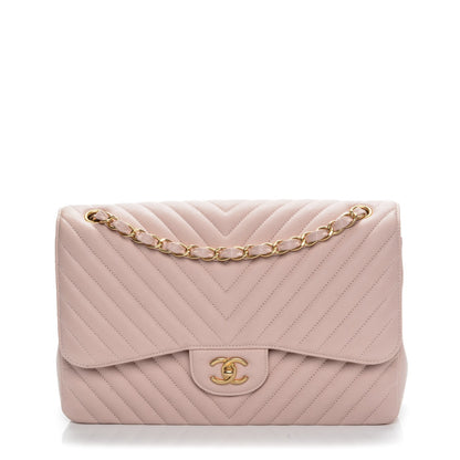 Chanel Calfskin Chevron Quilted Jumbo Double Flap Light Pink 1 of 7