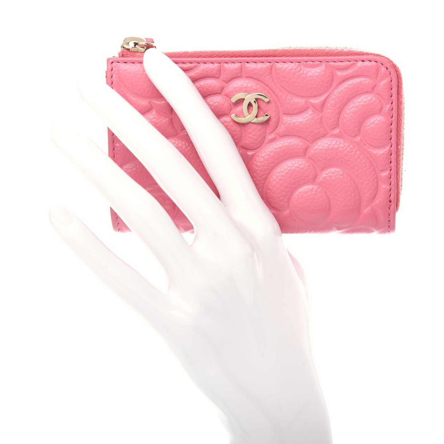 Caviar Camellia Embossed Key Holder Case Pink