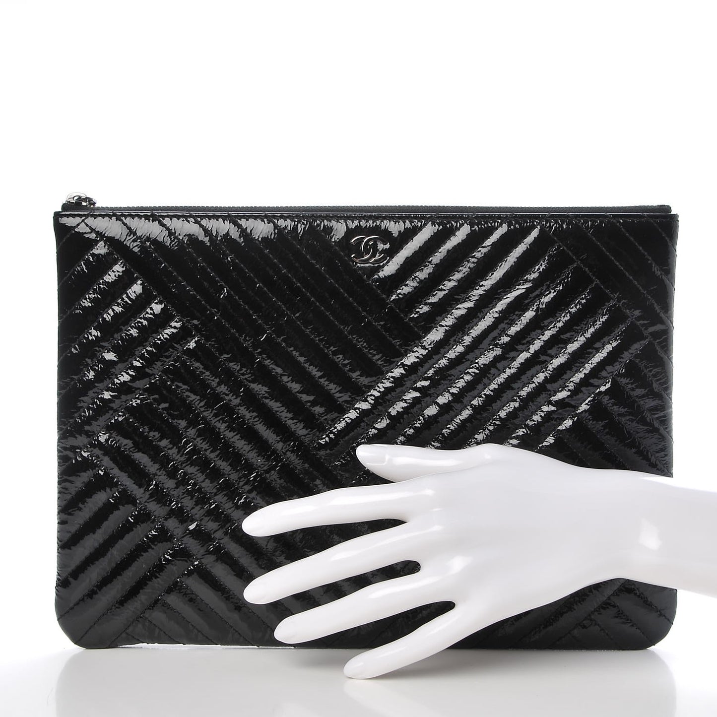 Distressed Patent Medium CC Crossing Cosmetic Case Black