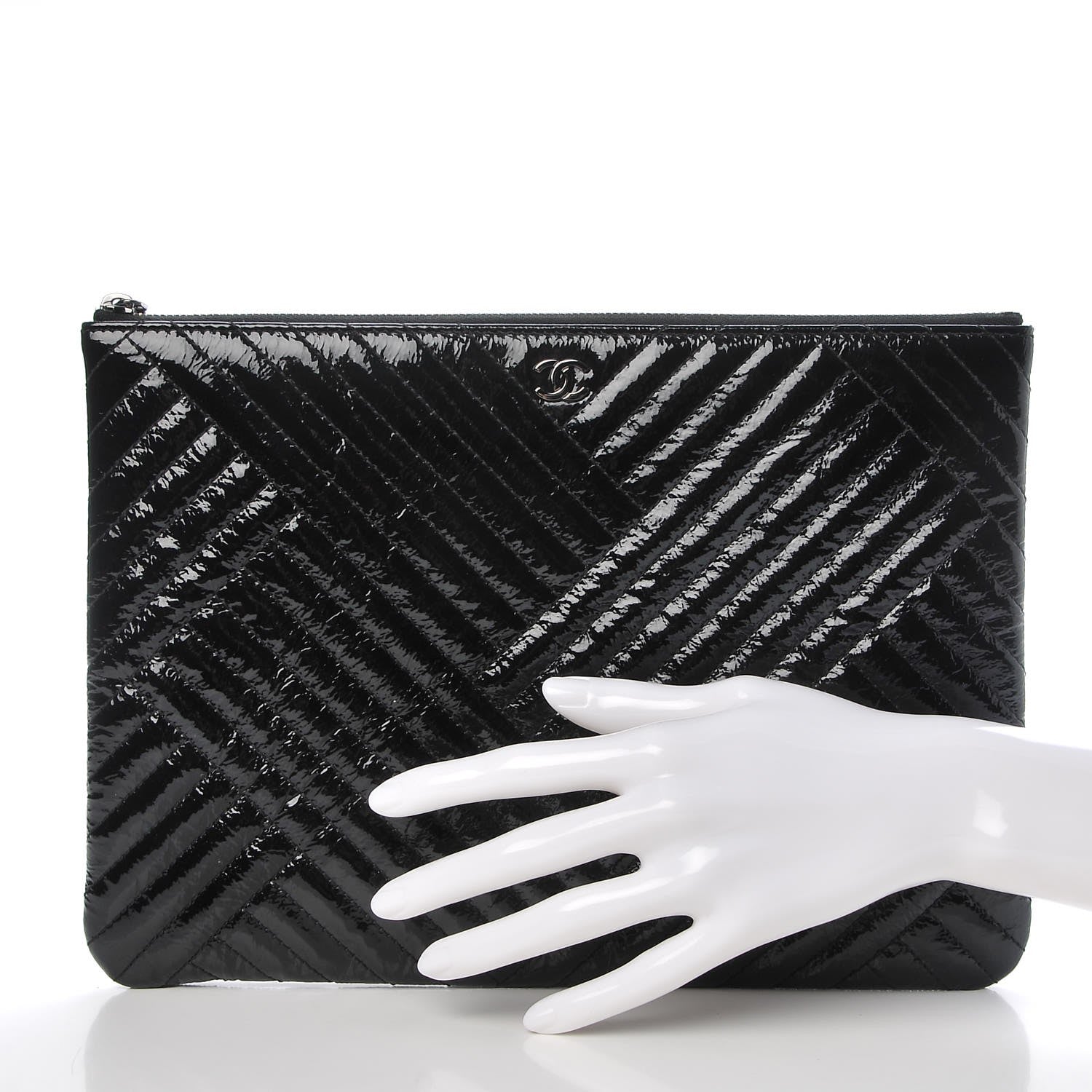 Chanel Distressed Patent Medium CC Crossing Cosmetic Case Black 2 of 8