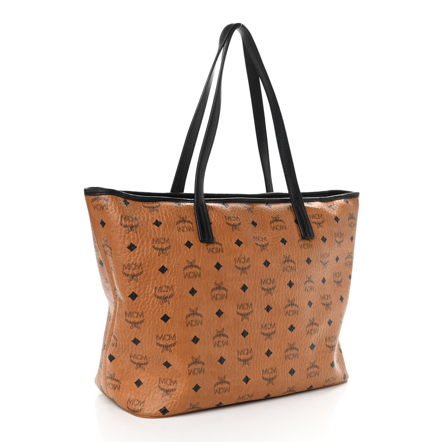 MCM Visetos Medium Shopper Tote Cognac Black 2 of 10