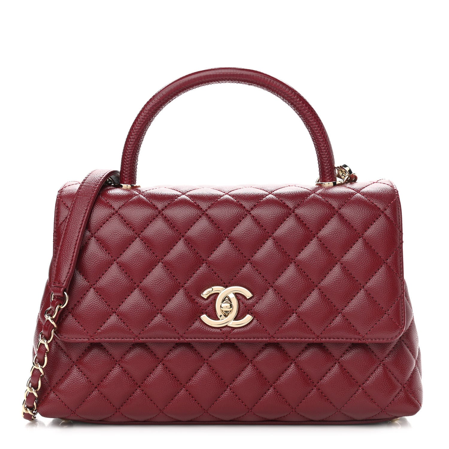 Chanel Caviar Lizard Embossed Quilted Small Coco Handle Flap Burgundy 1 of 13