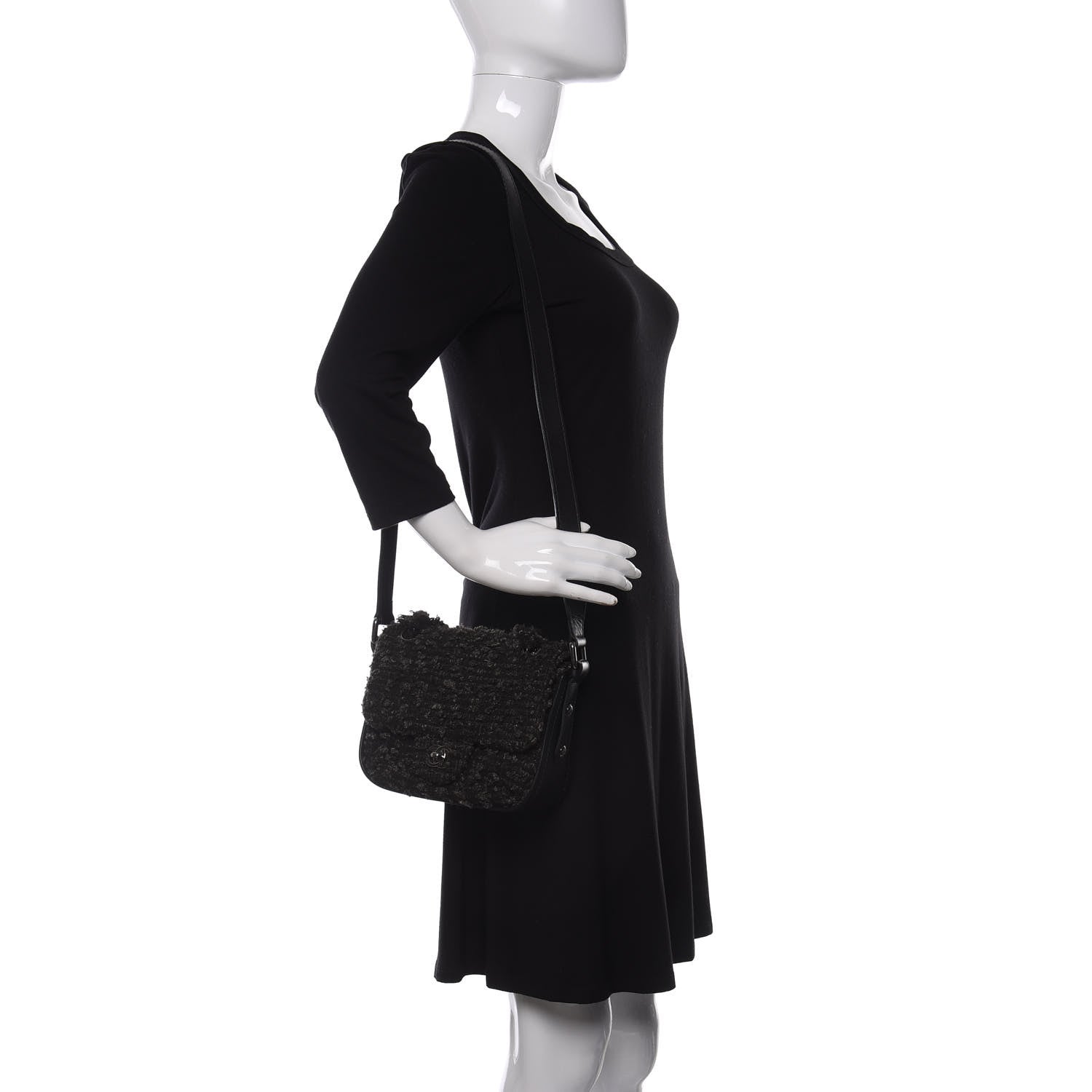 Chanel Tweed Messenger Flap Black Grey 2 of 12