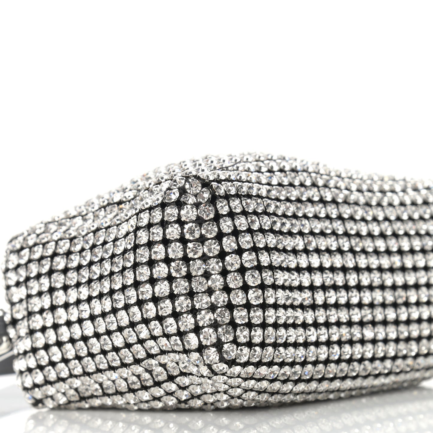 Mesh Crystal Rhinestone Mini Heiress Pouch Black Silver