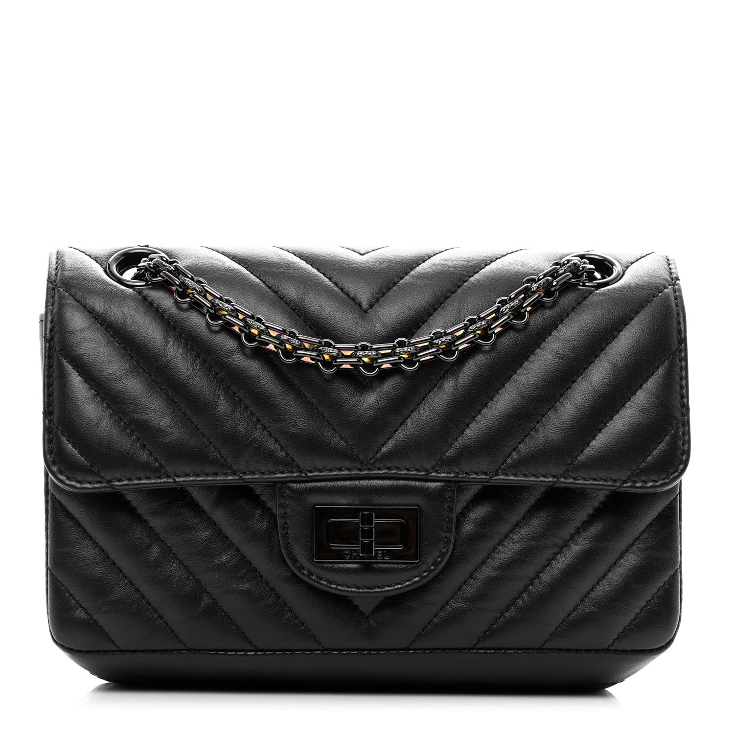 Chanel Aged Calfskin Chevron Quilted 2.55 Reissue Mini Flap So Black 1 of 10