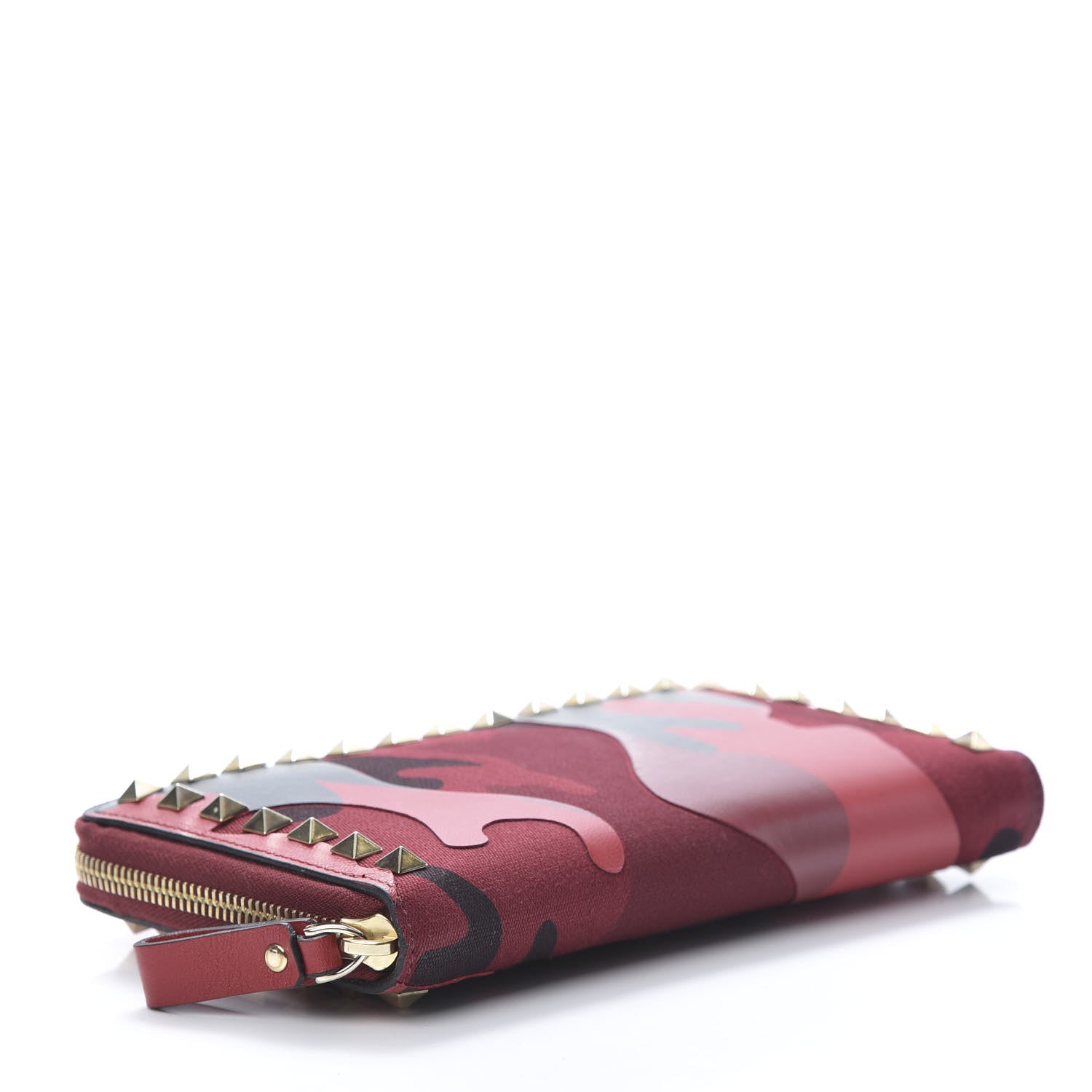 Valentino Garavani Canvas Calfskin Camouflage Rockstud Zip Around Wallet Red 4 of 9