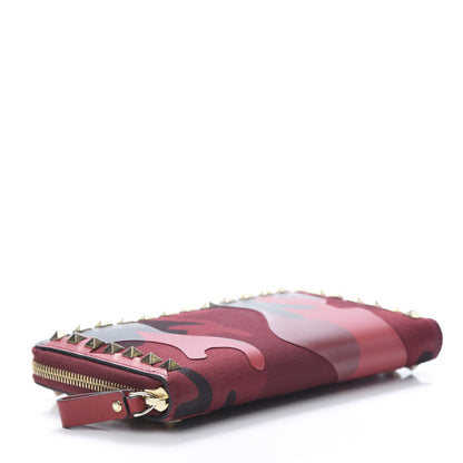 Valentino Garavani Canvas Calfskin Camouflage Rockstud Zip Around Wallet Red 4 of 9