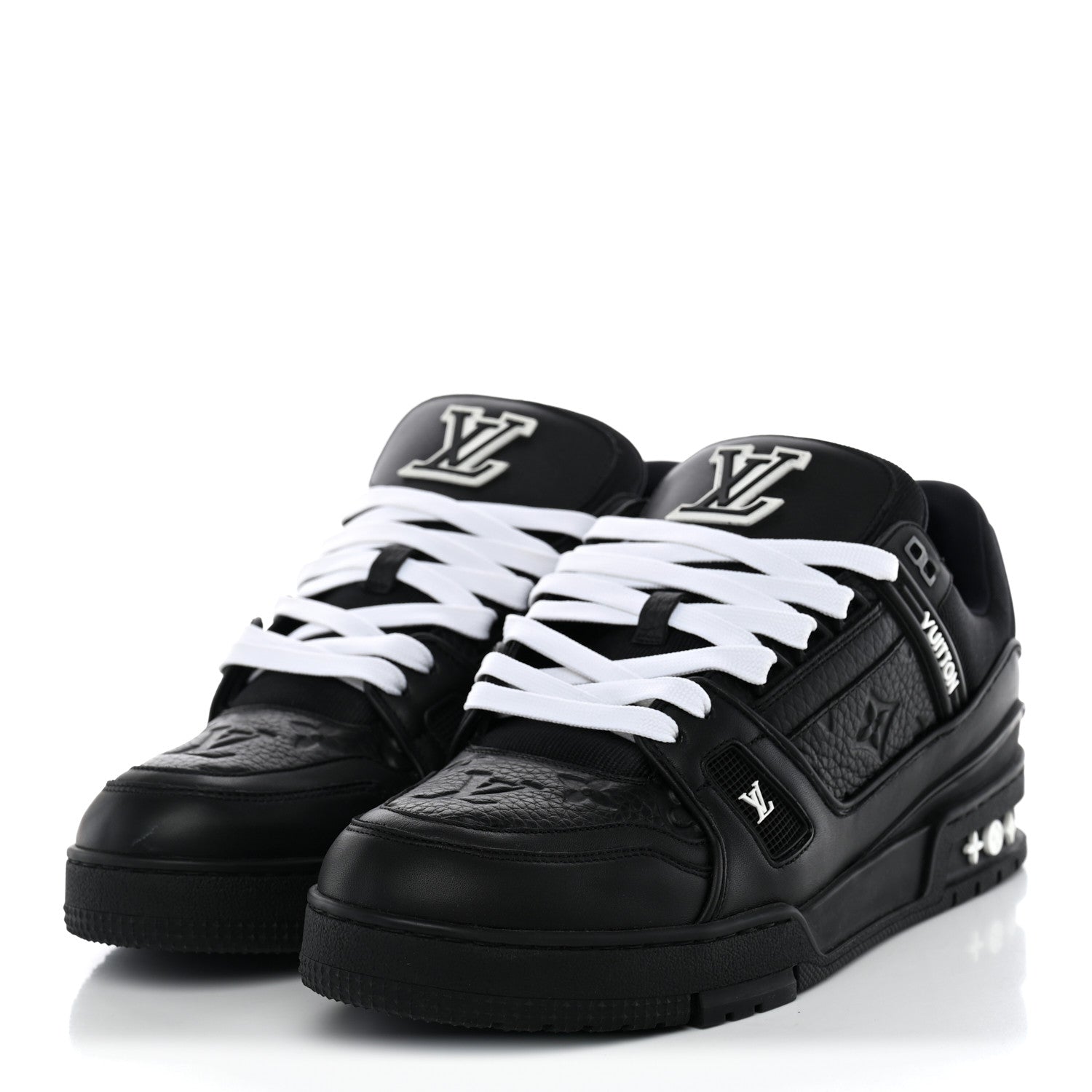 Louis Vuitton Calfskin Embossed Monogram Mens LV Trainer Sneakers 8.5 Black 3 of 10