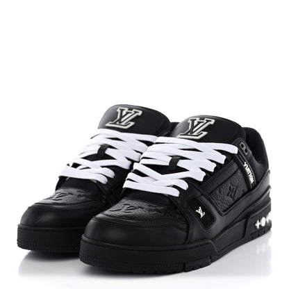 Louis Vuitton Calfskin Embossed Monogram Mens LV Trainer Sneakers 8.5 Black 3 of 10