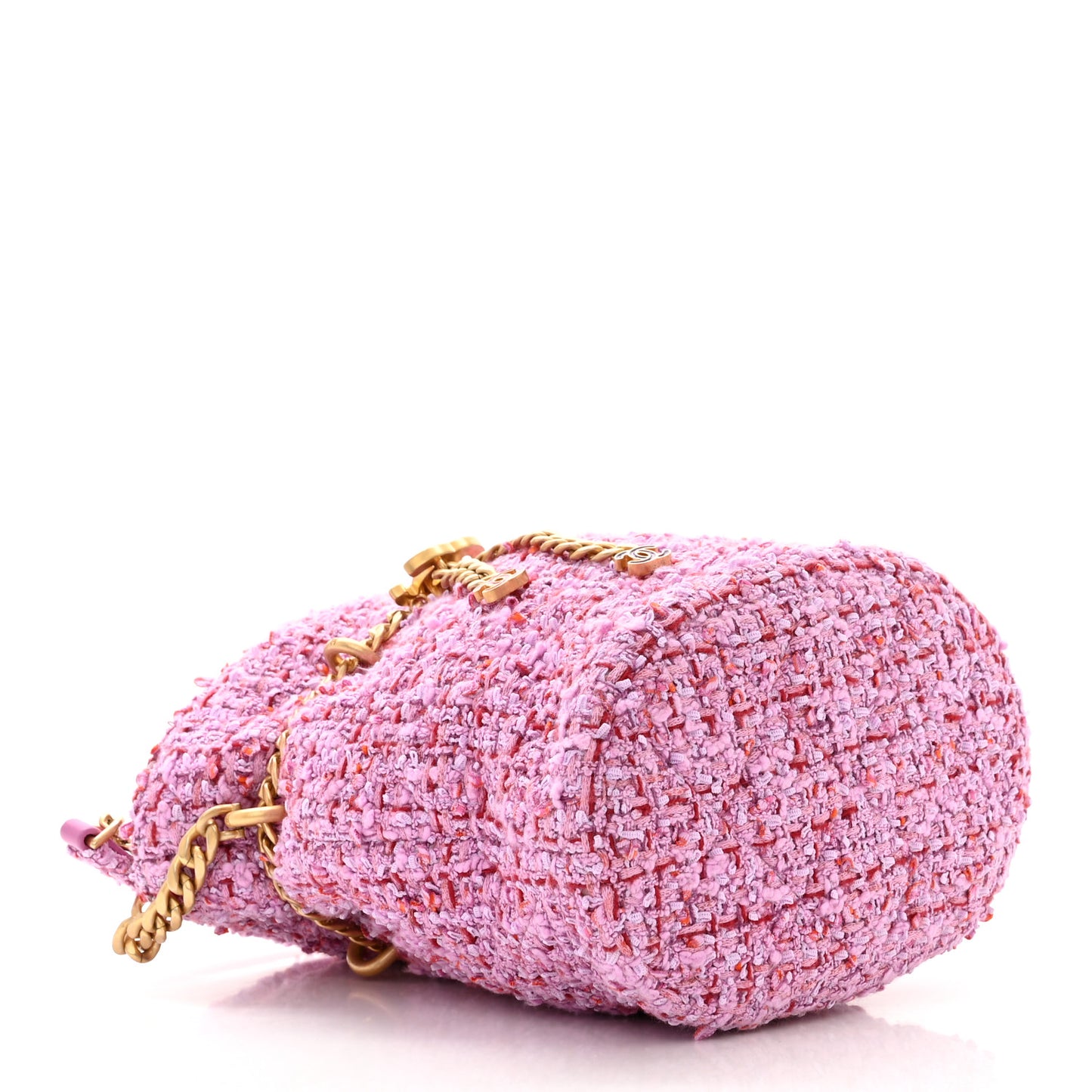 Tweed Enamel Quilted Pending CC Bucket Drawstring Bag Light Purple Pink Red