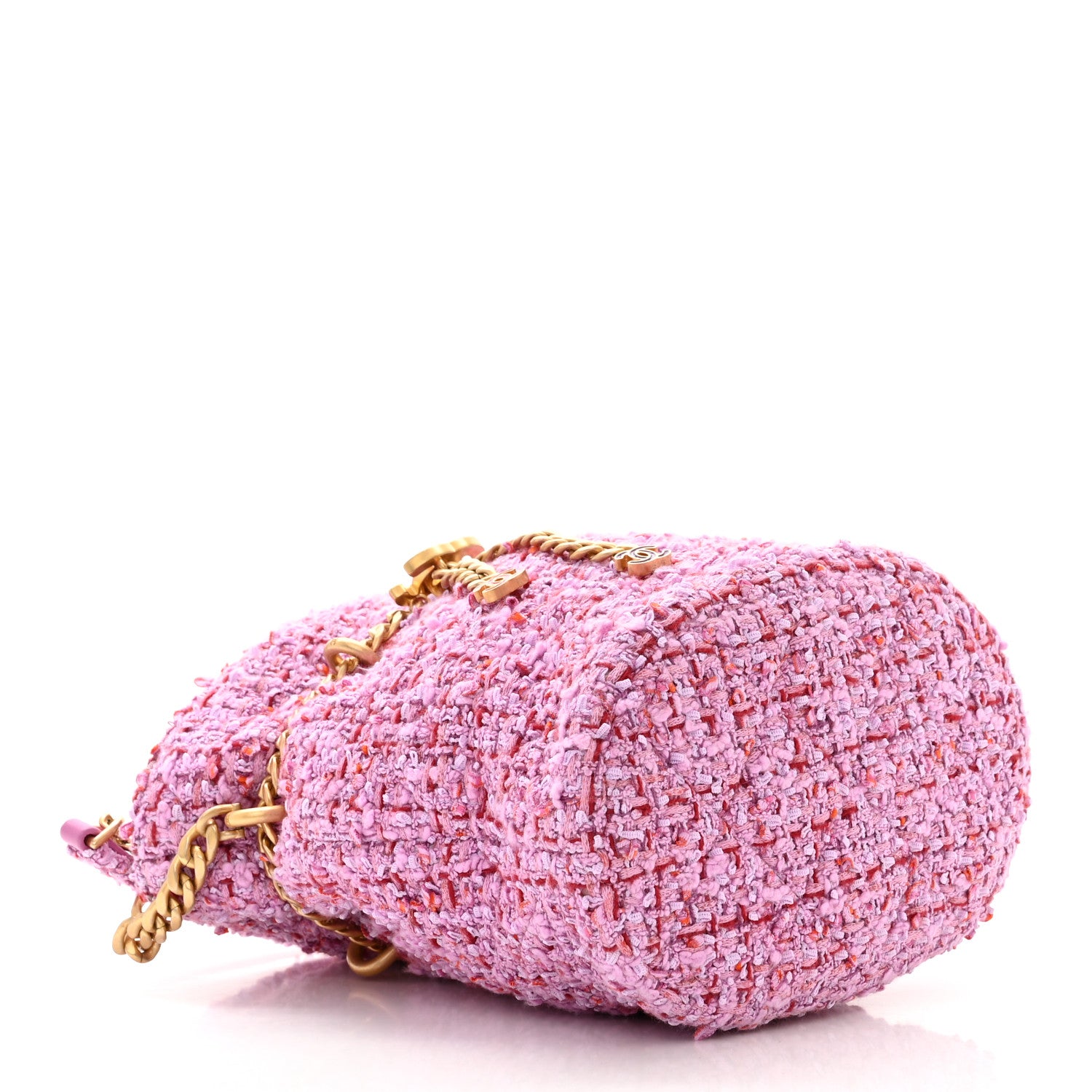 Chanel Tweed Enamel Quilted Pending CC Bucket Drawstring Bag Light Purple Pink Red 4 of 10