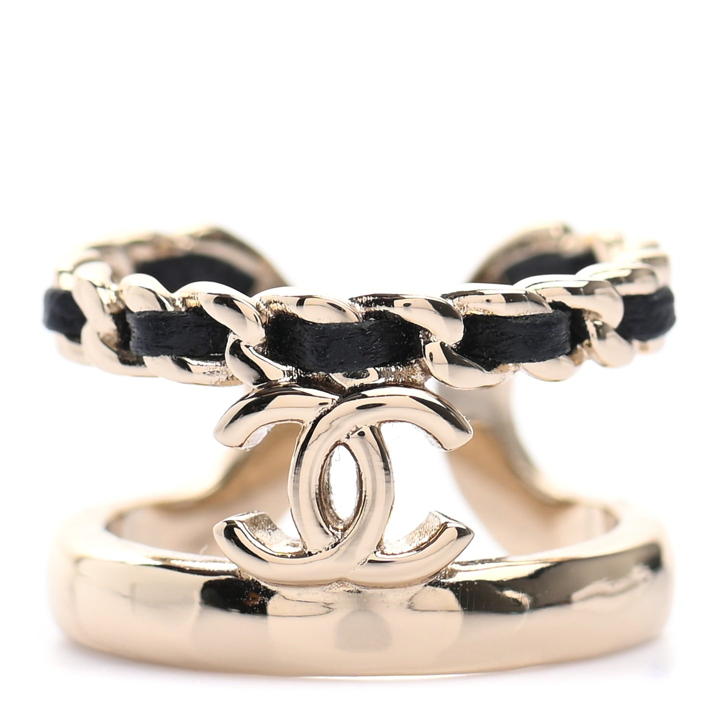 Metal Lambskin CC Ring 50 Gold Black