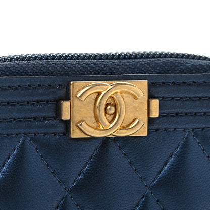 Chanel Metallic Lambskin Quilted Boy Zip Around Coin Purse Wallet Navy 8 of 8