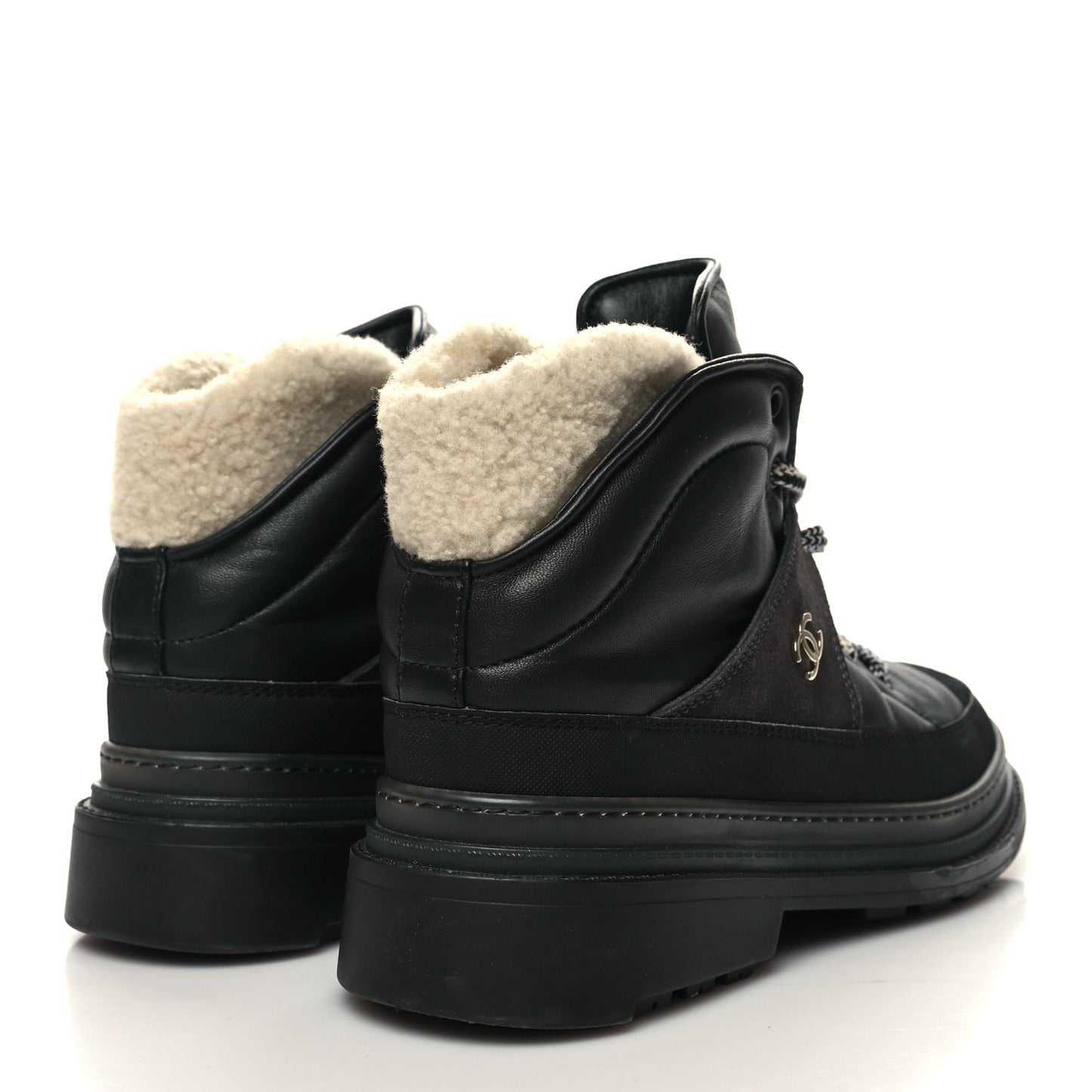 Lambskin Shearling Suede CC High Lace Up Boots 41.5 Black