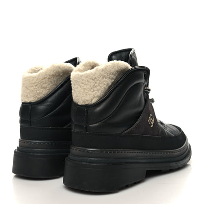 Chanel Lambskin Shearling Suede CC High Lace Up Boots 41.5 Black 4 of 8