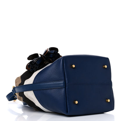 Burberry Grainy Calfskin Mega Check Tassel Heston Tote Navy 5 of 14