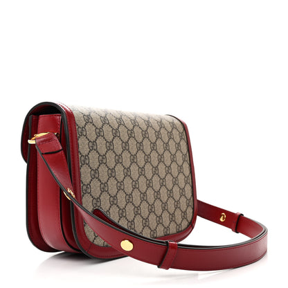 Gucci GG Supreme Monogram Azalea Calfskin Horsebit 1955 Shoulder Bag Beige Ebony New Cherry Red 3 of 12