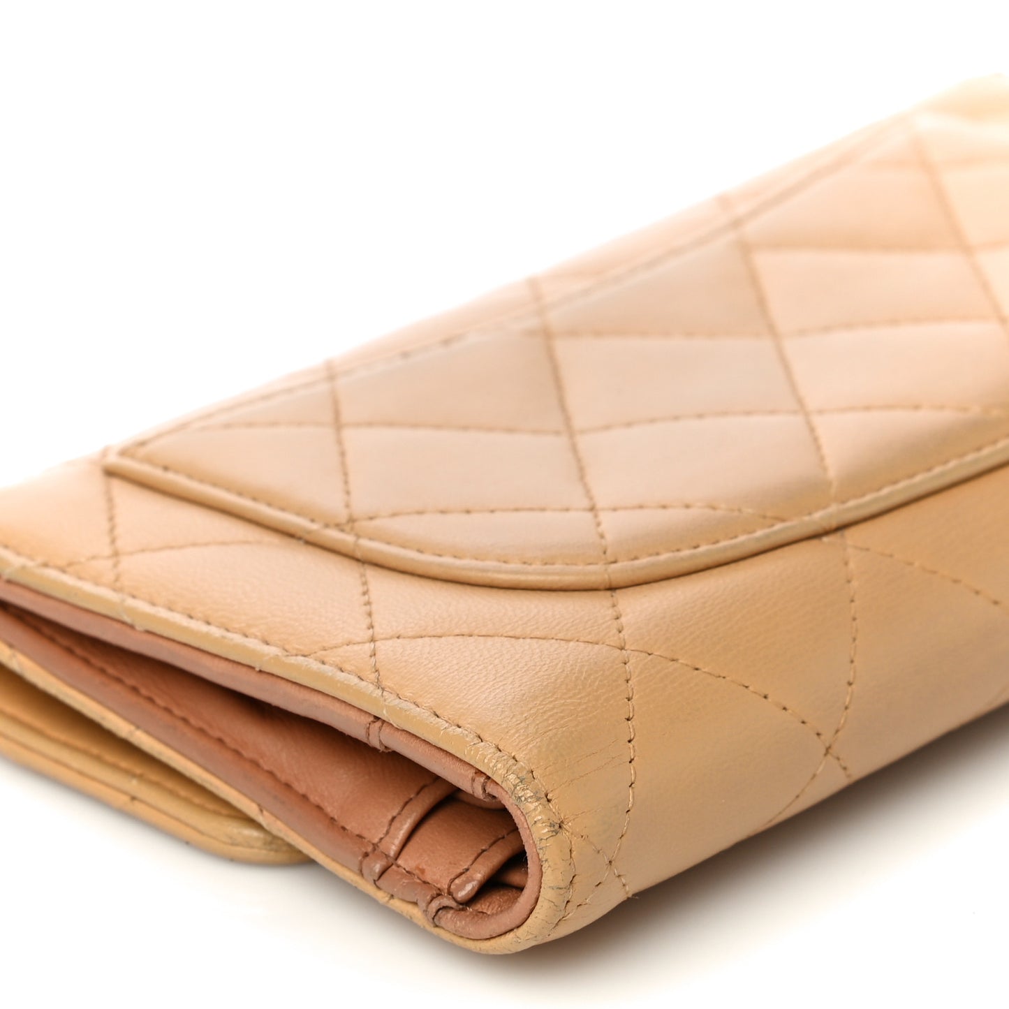 Lambskin Quilted Large Flap Wallet Beige