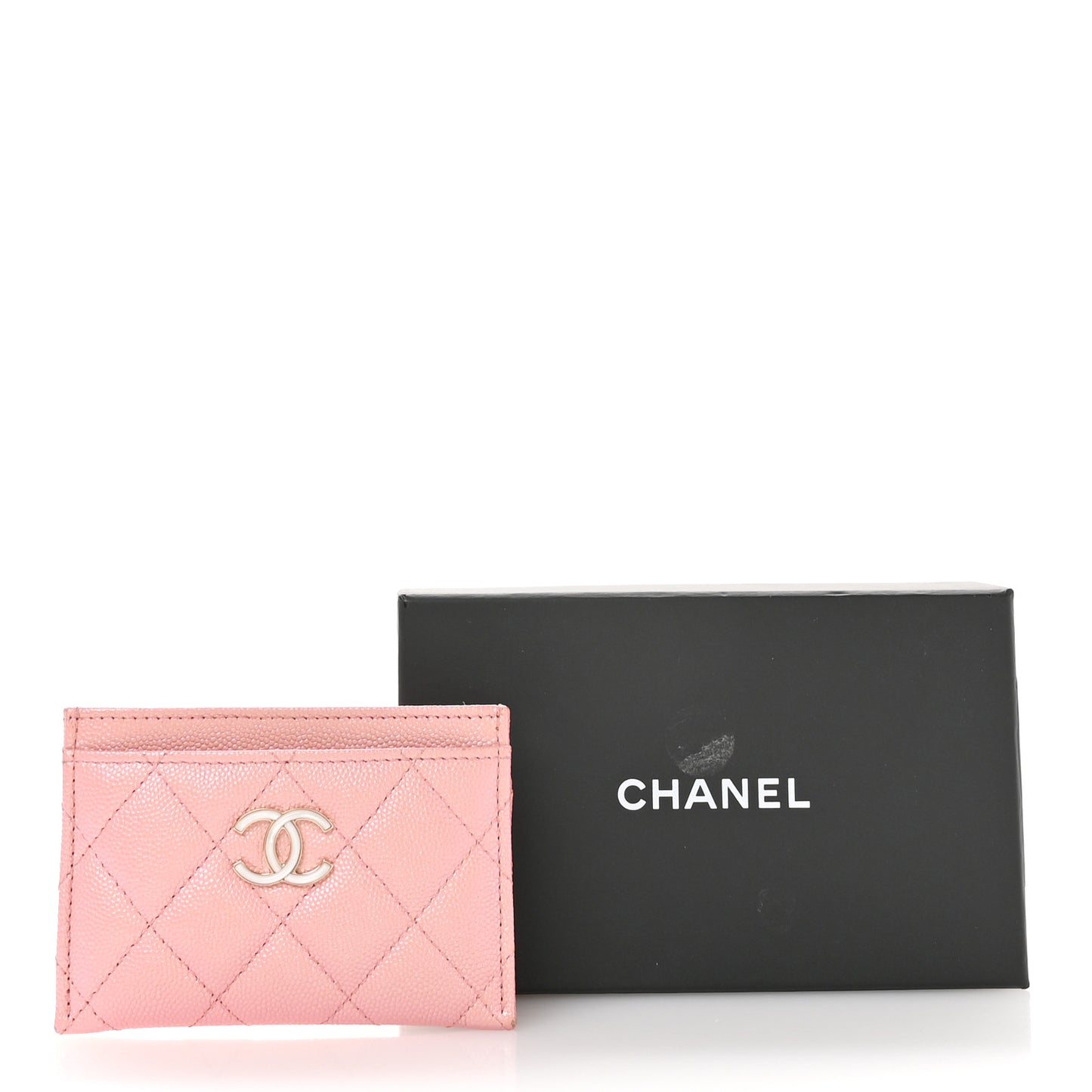 Iridescent Caviar Quilted Card Holder Rose Pink