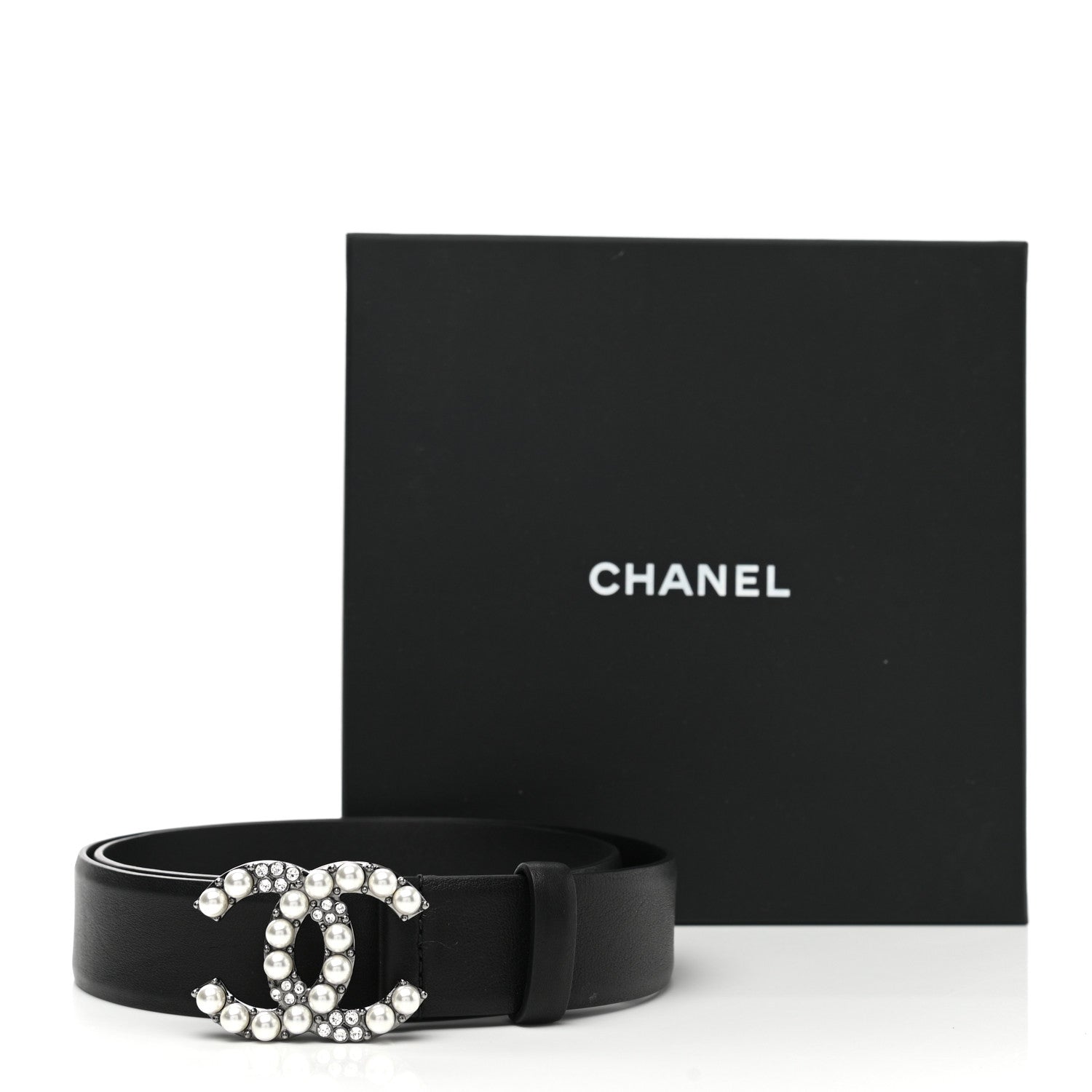 Chanel Calfskin Pearl Crystal CC Belt 75 30 Black 8 of 8