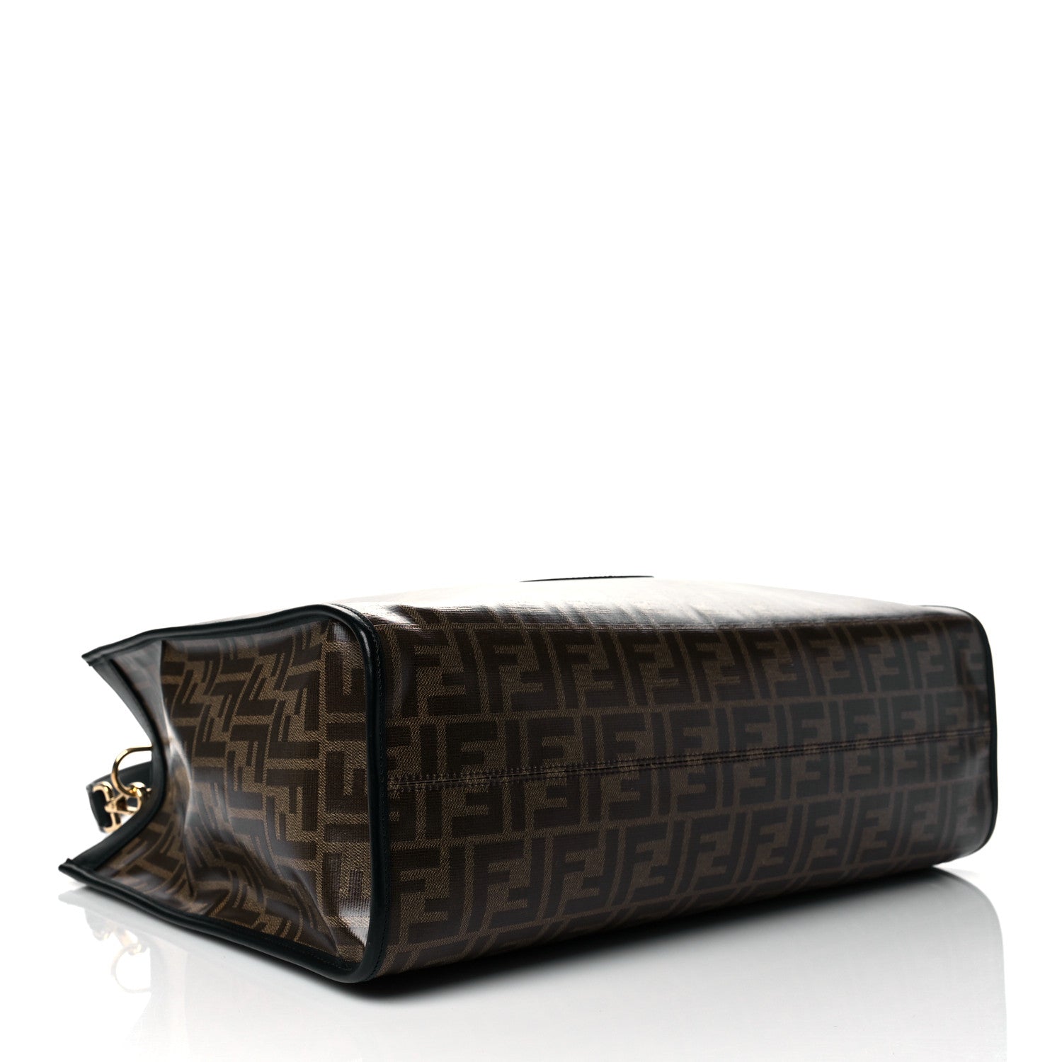 Fendi Glazed Fabric Vitello Century Plexiglass FF 1974 Stamp Patch Medium Runaway Shopper Tote Mogano Panna Black 4 of 10