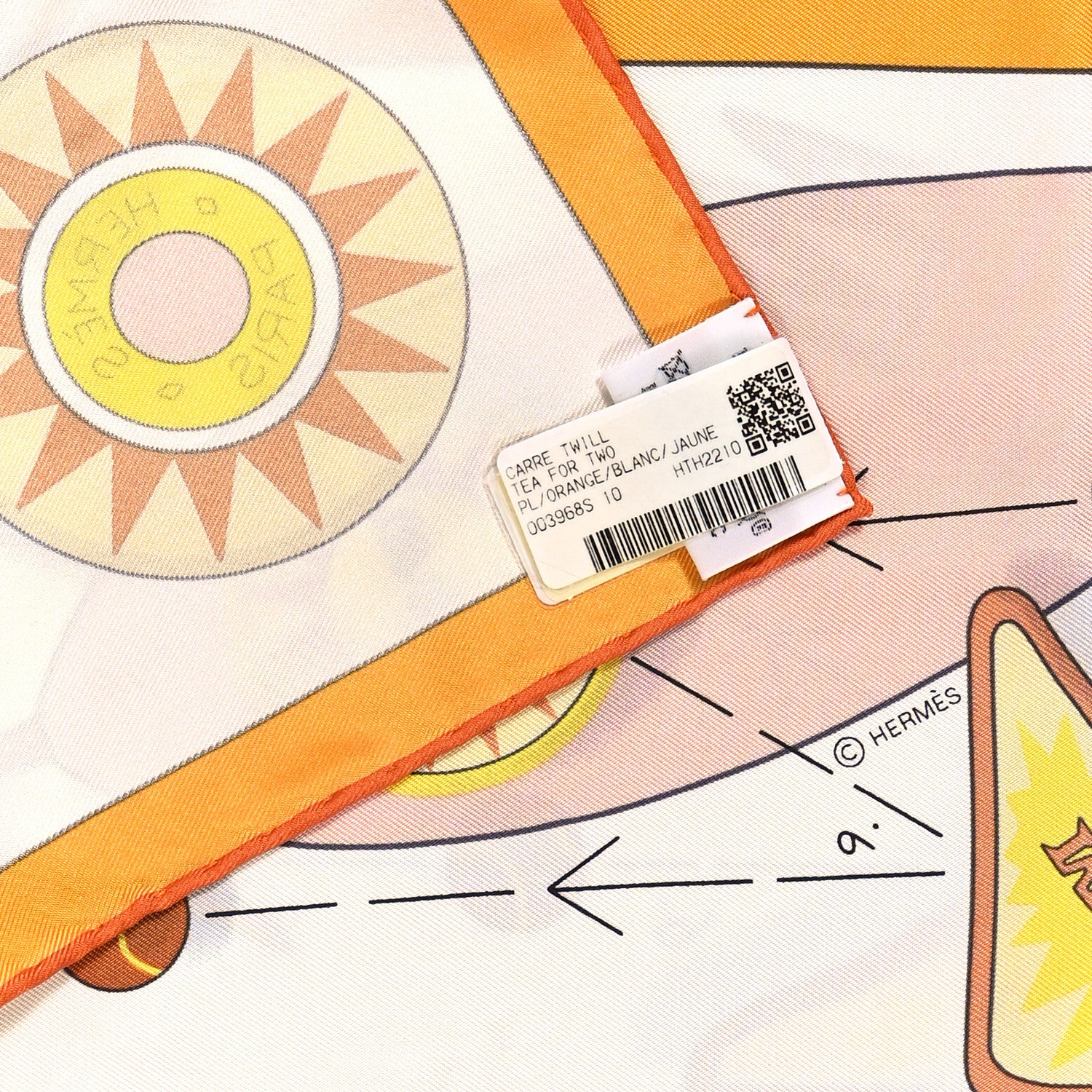 Hermes Silk Tea For Two Scarf 90 Orange White Jaune 3 of 5