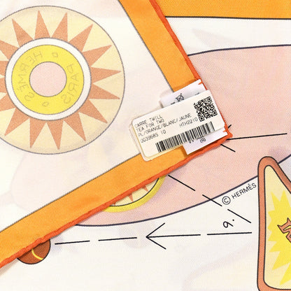 Hermes Silk Tea For Two Scarf 90 Orange White Jaune 3 of 5