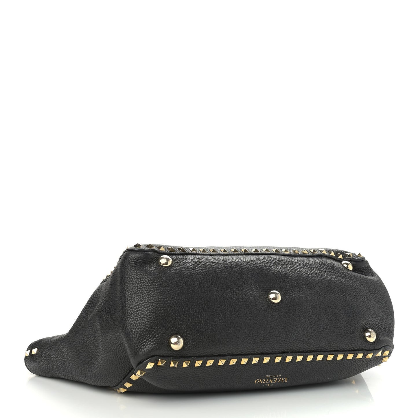 Pebbled Calfskin Medium Rockstud Tote Black