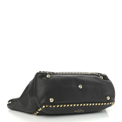 Valentino Garavani Pebbled Calfskin Medium Rockstud Tote Black 4 of 9