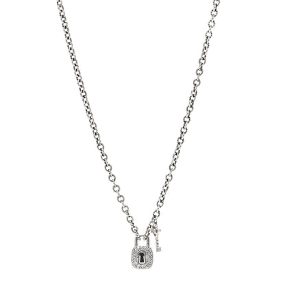 David Yurman Sterling Silver Diamond Cable Collectibles Lock and Key Charm Pendant Necklace 1 of 6