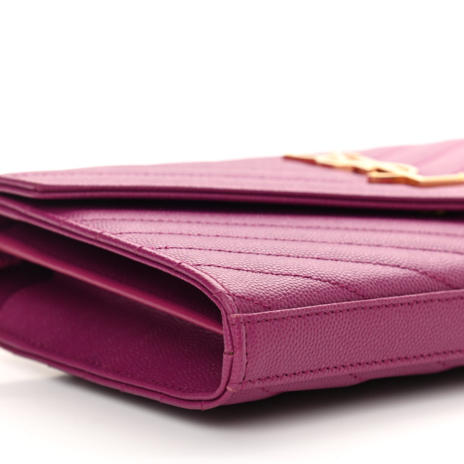 Saint Laurent Grain De Poudre Matelasse Chevron Monogram Chain Wallet Dark Grape 7 of 9