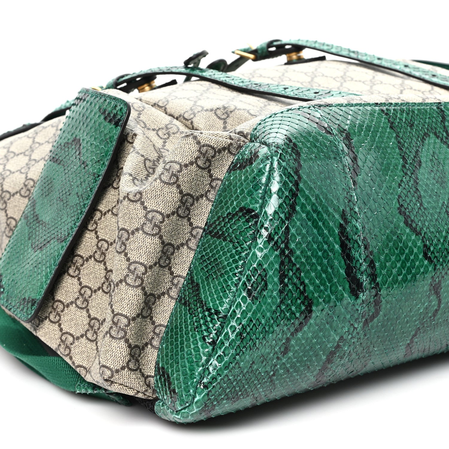 Gucci GG Supreme Monogram Snakeskin Ophidia Double Buckle Backpack Brown Green 9 of 10