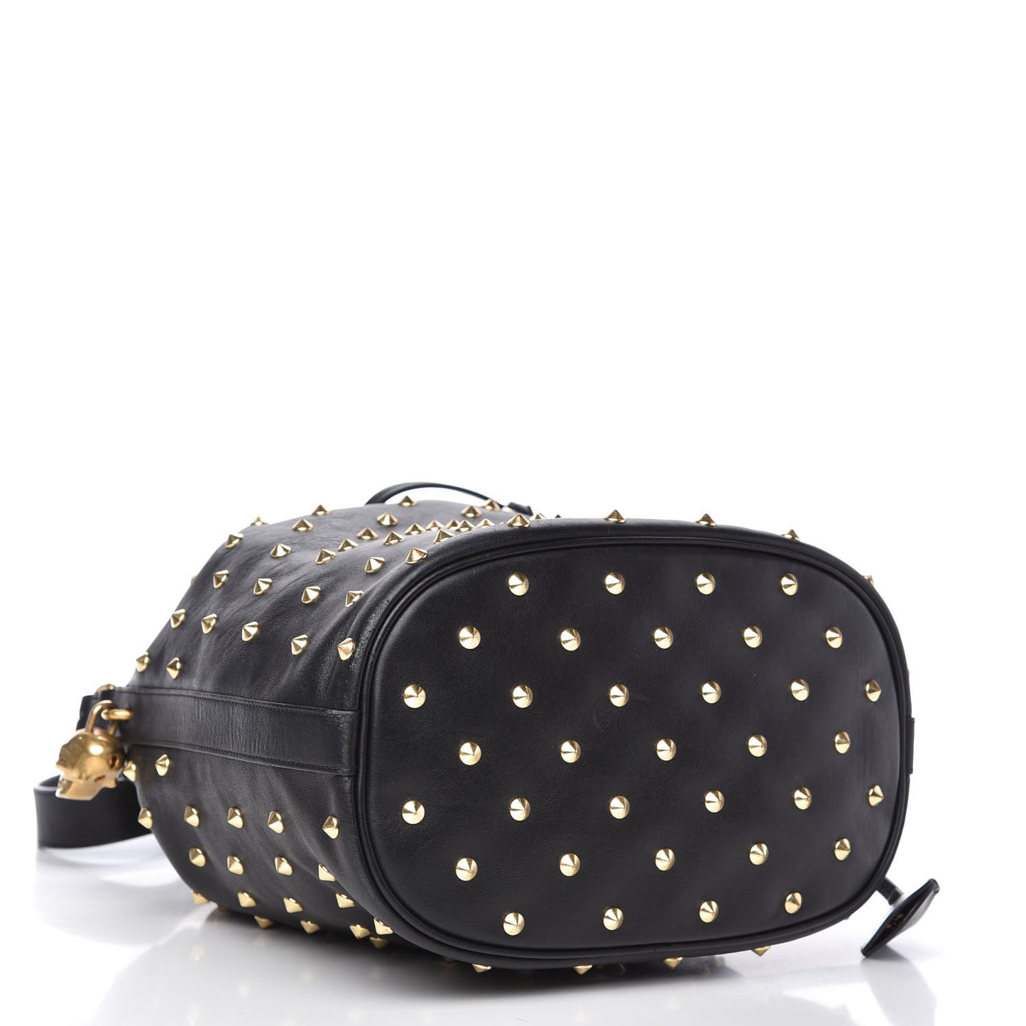 Calfskin Studded Padlock Bucket Bag Black