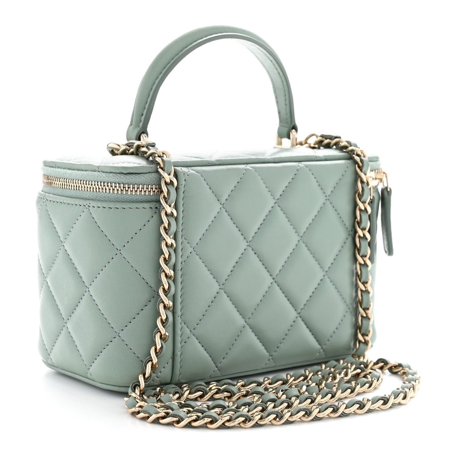 Chanel Lambskin Quilted Small Top Handle Vanity Case With Chain Light Green 2 of 10