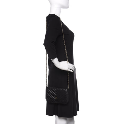 Chanel Lambskin Chevron Quilted Wallet On Chain WOC Black 2 of 13