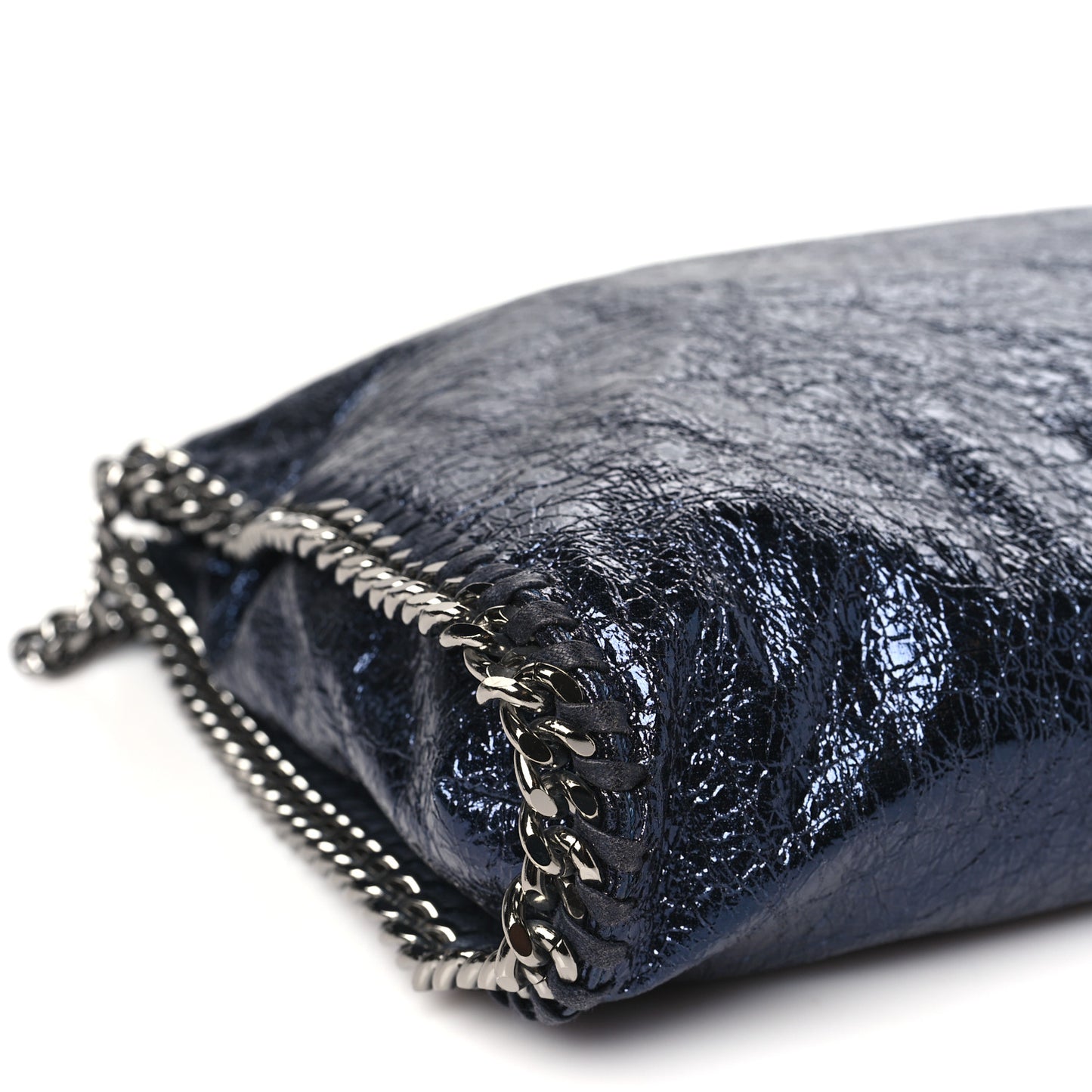 Metallic Crackle Falabella Fold Over Tote Navy