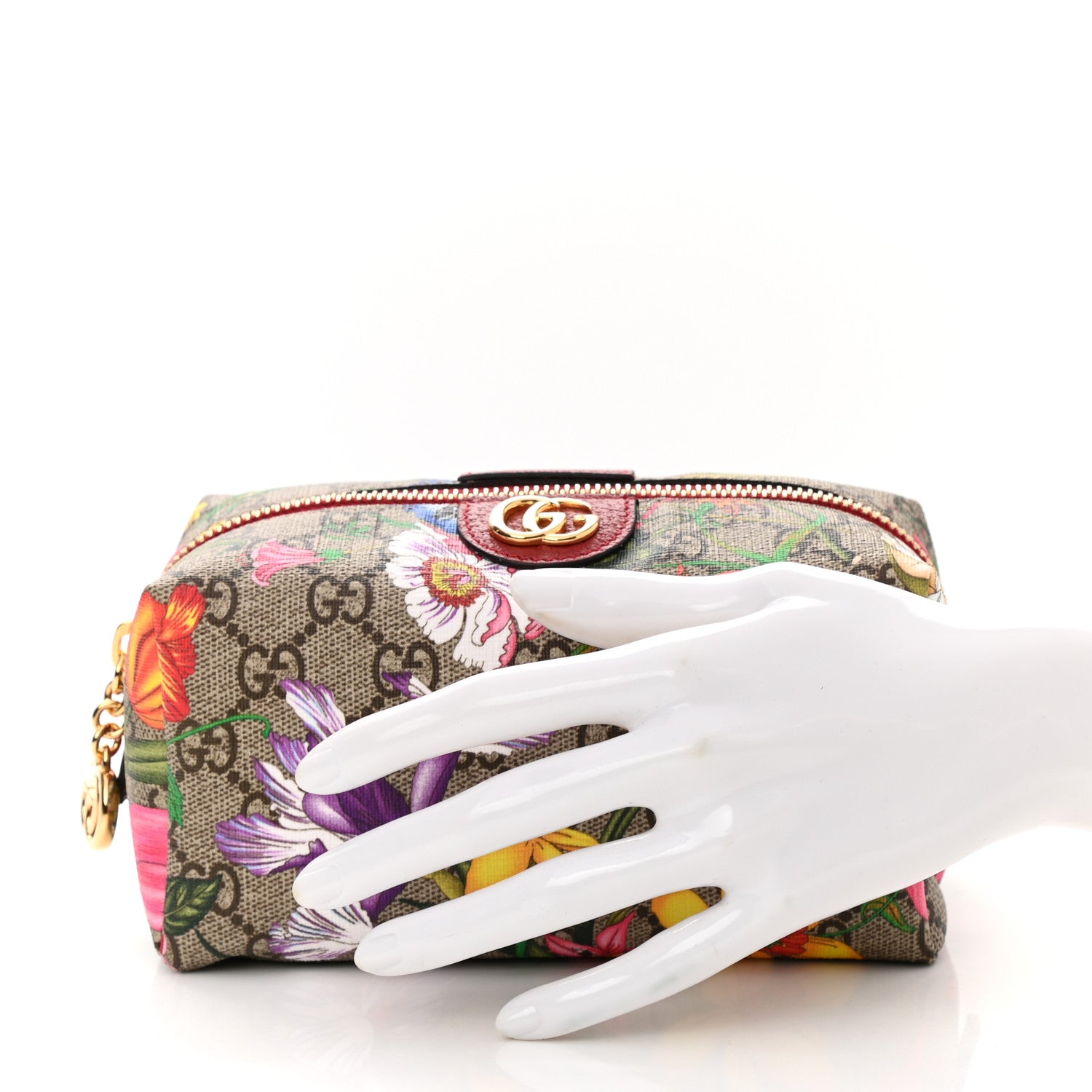 Gucci Soft GG Supreme Monogram Flora Calfskin Medium Ophidia Cosmetic Case Beige Ebony Multicolor Rosso 2 of 8