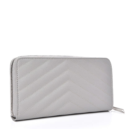 Saint Laurent Grain De Poudre Matelasse Chevron Monogram Zip Around Wallet Granite 2 of 8