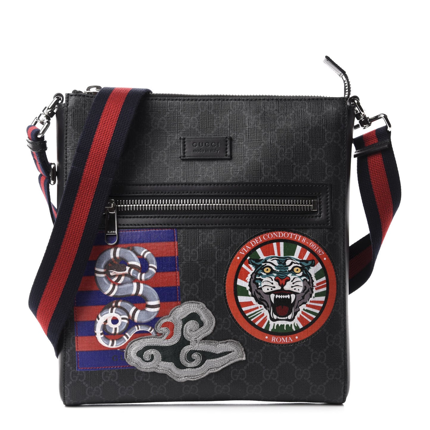 GG Supreme Monogram Night Courrier Flat Messenger Bag Black Multicolor