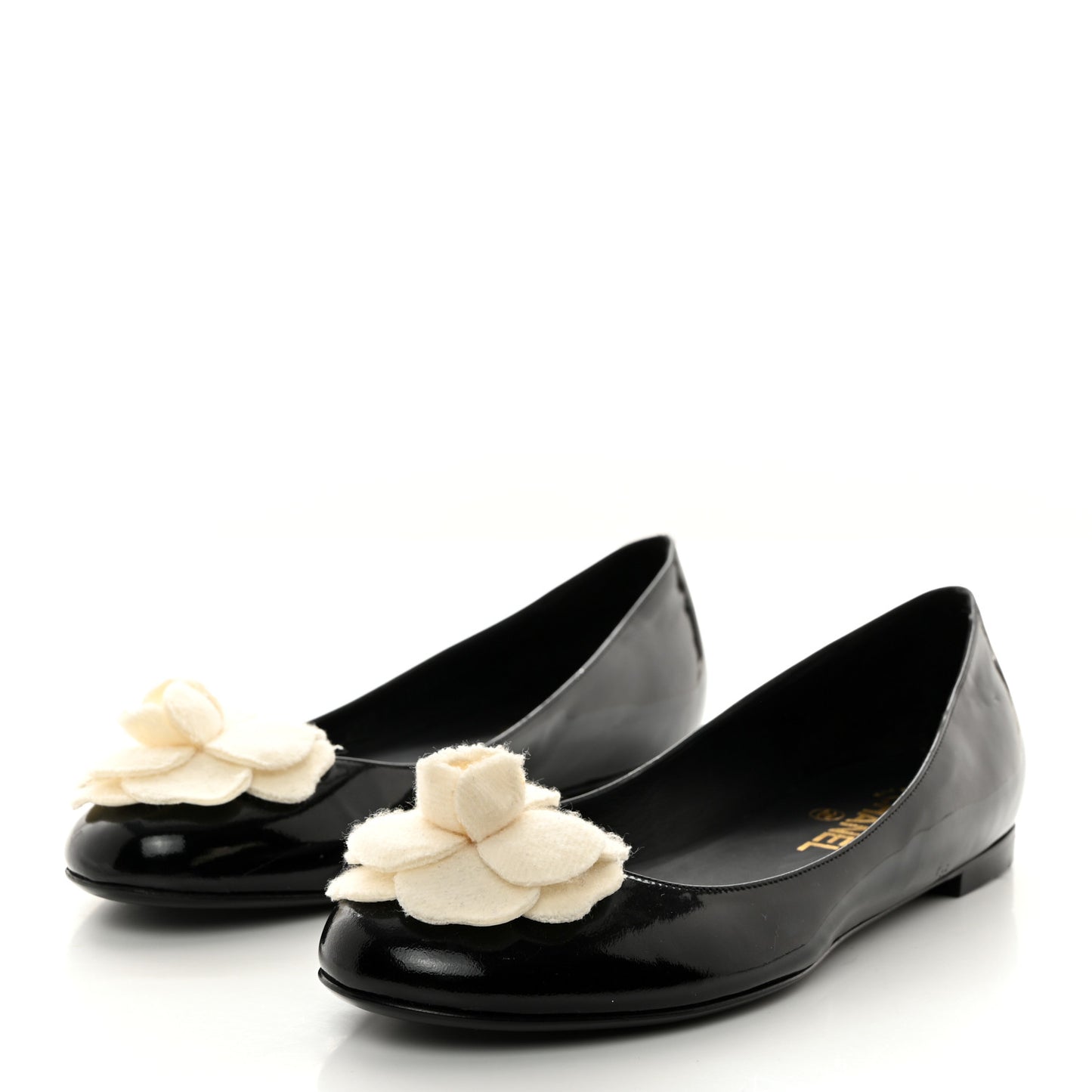 Patent Camellia Ballerina Flats 39.5 Black